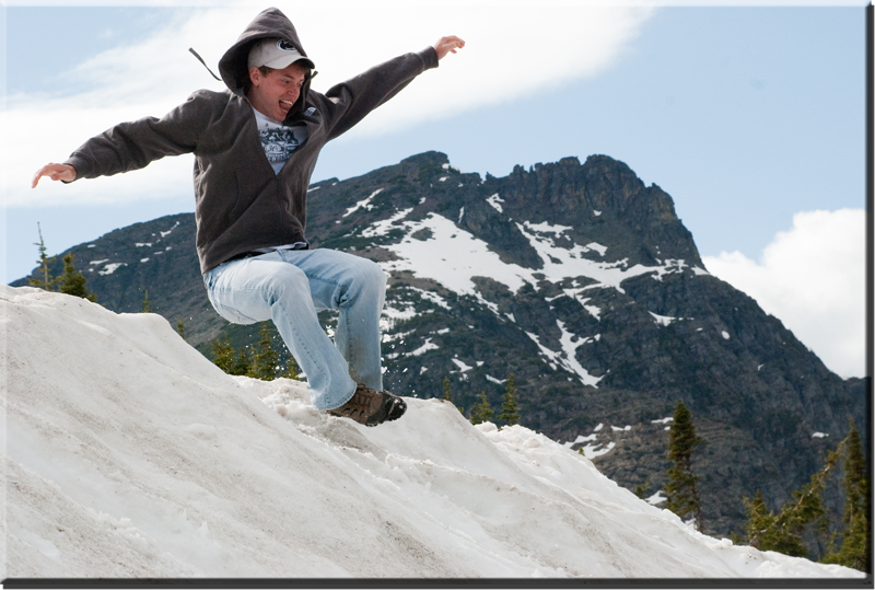 Brad sliding down a mountain